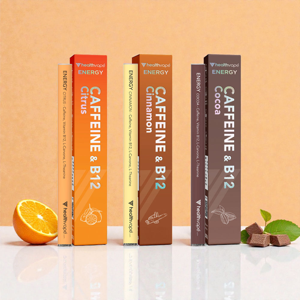 HealthVape ENERGY Caffeine bundle with three pens: Cocoa, Citrus, and Cinnamon
