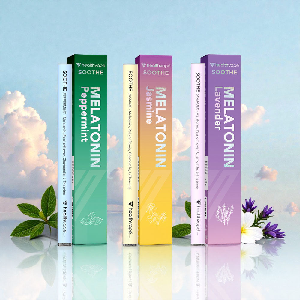 HealthVape REST Melatonin bundle with three SOOTHE pens: Lavender, Peppermint, Jasmine