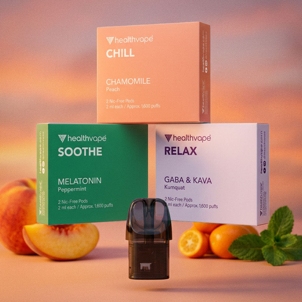 HealthVape RELAX pod bundle with chamomile, melatonin, and GABA pod boxes
