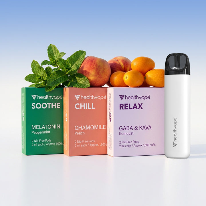 HealthVape RELAX starter pack: rechargeable device with Chill and Soothe pods