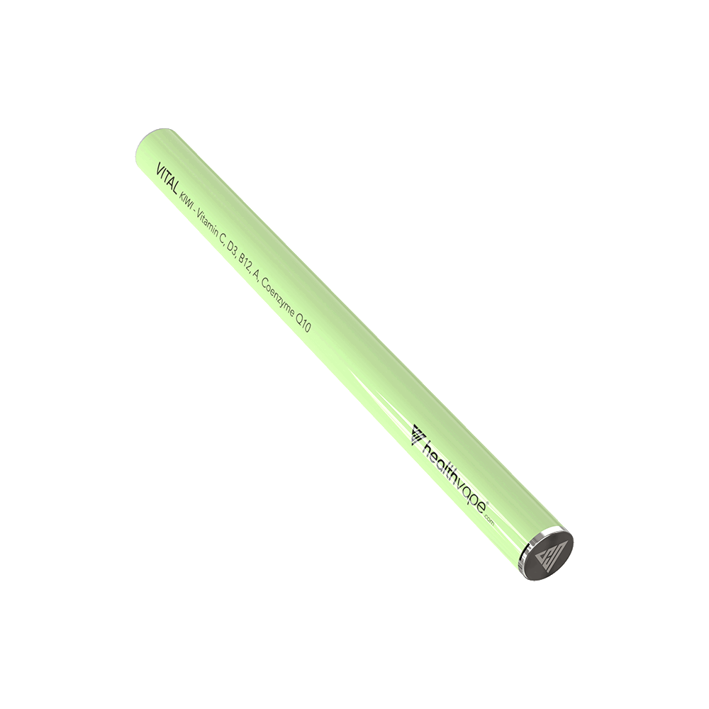 Green HealthVape Vital Vitamin C Kiwi disposable vape pen on transparent background