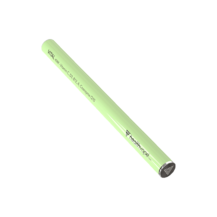Green HealthVape Vital Vitamin C Kiwi disposable vape pen on transparent background