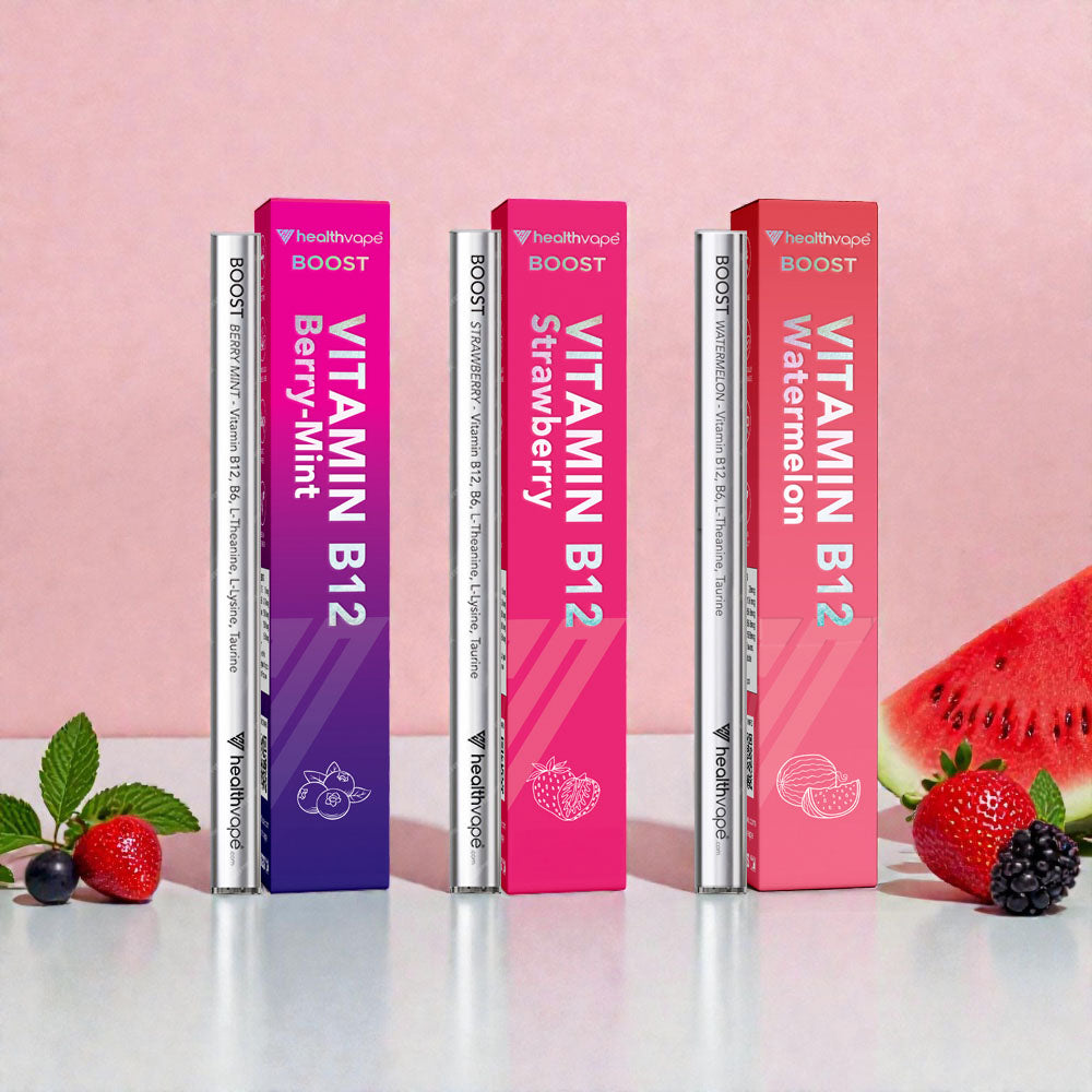 HealthVape FOCUS Vitamin B12 bundle with three BOOST pens in assorted flavors